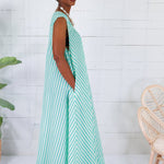 Poole Aqua Seersucker Stripe Scoop Maxi Dress Karlie