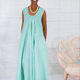 Poole Aqua Seersucker Stripe Scoop Maxi Dress Karlie