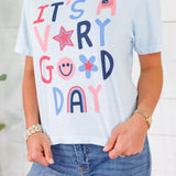 Poppy & Pine It's A Very Good Day Blue Crop Tee 