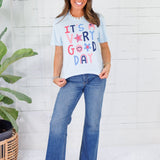 Poppy & Pine It's A Very Good Day Blue Crop Tee 
