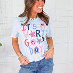 Poppy & Pine It's A Very Good Day Blue Crop Tee 