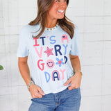 Poppy & Pine It's A Very Good Day Blue Crop Tee 