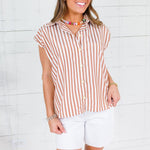 Porter Cocoa Stripe Bubble Sleeve Top