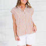 Porter Cocoa Stripe Bubble Sleeve Top