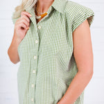 Porter Olive Gingham Bubble Sleeve Top Karlie