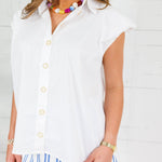 Porter White Poplin Bubble Sleeve Top