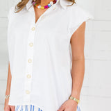 Porter White Poplin Bubble Sleeve Top