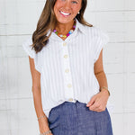 Porter White Stripe Bubble Sleeve Top