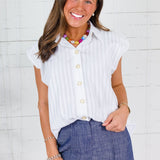Porter White Stripe Bubble Sleeve Top