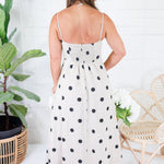 Portia Natural Linen Polka Dot Midi Dress 