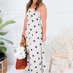 Portia Natural Linen Polka Dot Midi Dress 