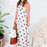 Portia Natural Linen Polka Dot Midi Dress 