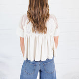 Poston Ivory Suede and Mesh Lace Top Fate