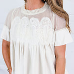 Poston Ivory Suede and Mesh Lace Top Fate