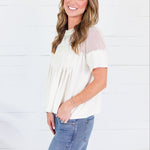 Poston Ivory Suede and Mesh Lace Top Fate
