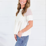 Poston Ivory Suede and Mesh Lace Top Fate