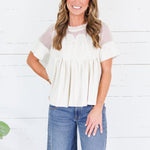 Poston Ivory Suede and Mesh Lace Top Fate