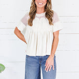 Poston Ivory Suede and Mesh Lace Top Fate