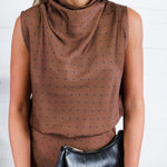 Pratt Mocha Mock Neck Polka Dot Top Glam