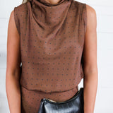 Pratt Mocha Mock Neck Polka Dot Top Glam