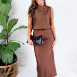 Pratt Mocha Mock Neck Polka Dot Top Glam
