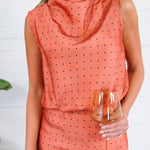 Pratt Rust Mock Neck Polka Dot Top Glam