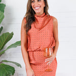 Pratt Rust Mock Neck Polka Dot Top Glam