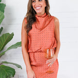 Pratt Rust Mock Neck Polka Dot Top Glam
