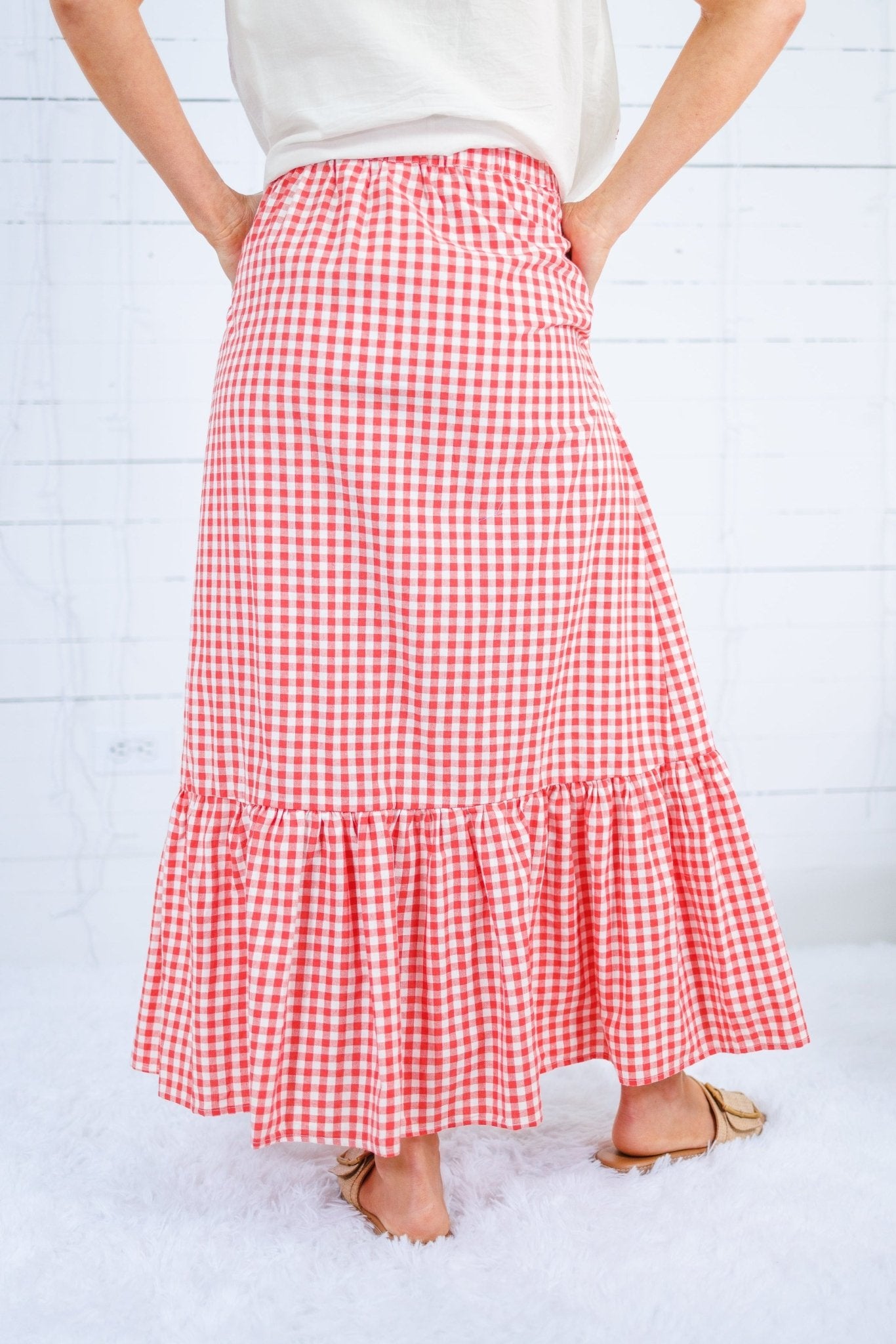 Presley Coral Gingham Maxi Skirt Compania Fantastica 