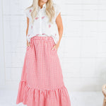 Presley Coral Gingham Maxi Skirt Compania Fantastica 