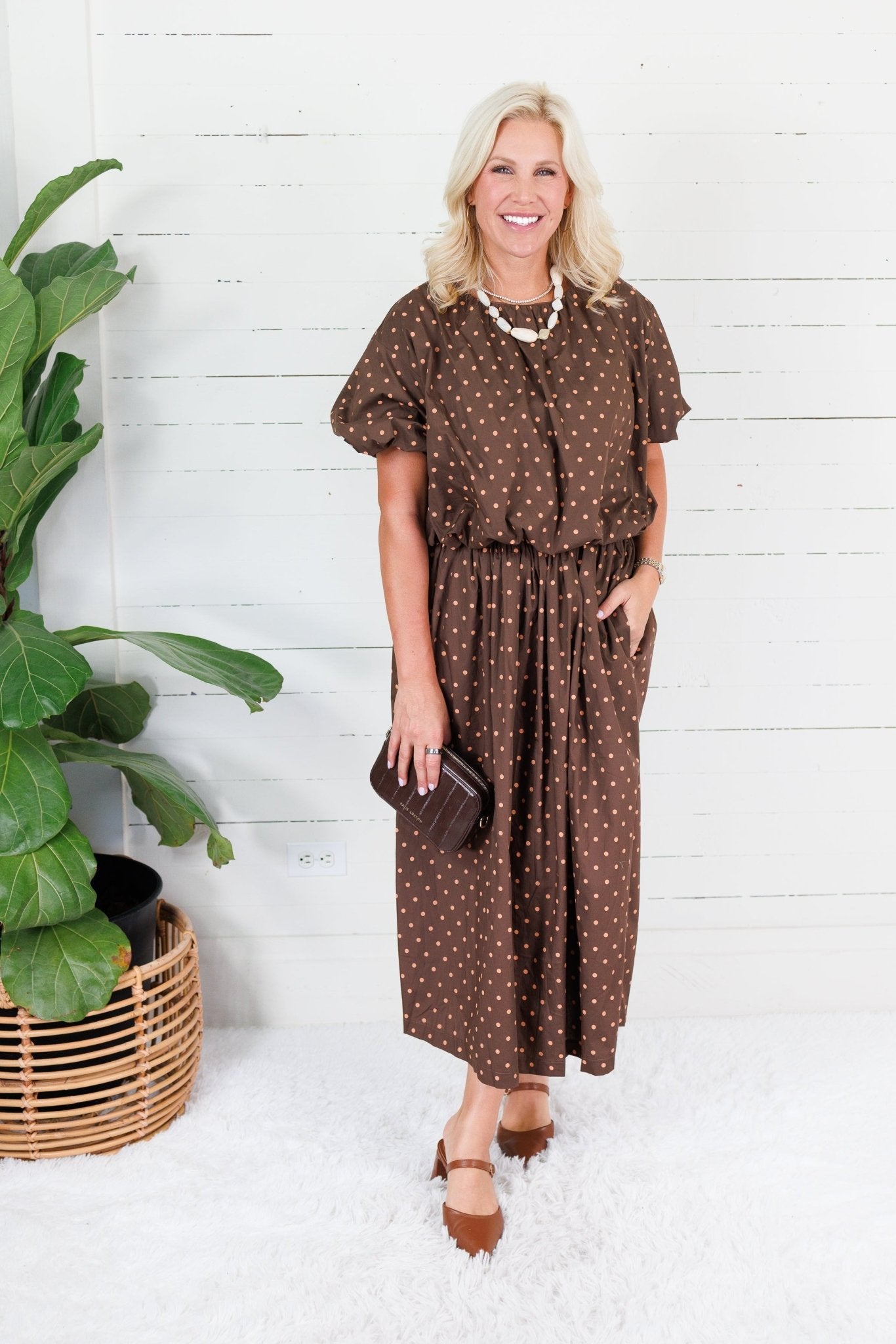 Pruett Brown Polka Dot A-Line Skirt Glam