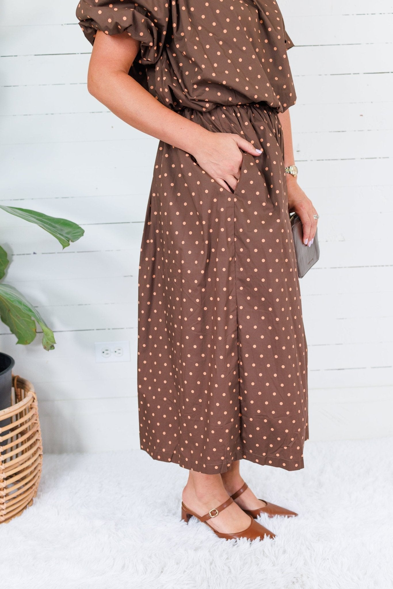 Pruett Brown Polka Dot A-Line Skirt Glam