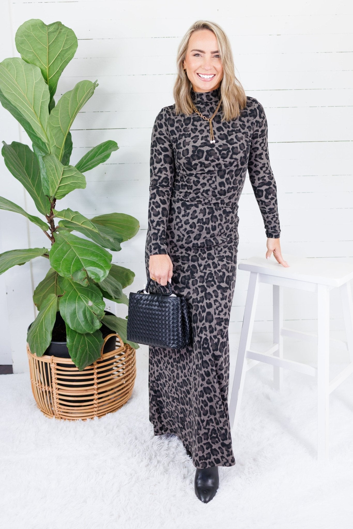 Putnam Dark Grey Leopard Maxi Skirt Molly Bracken