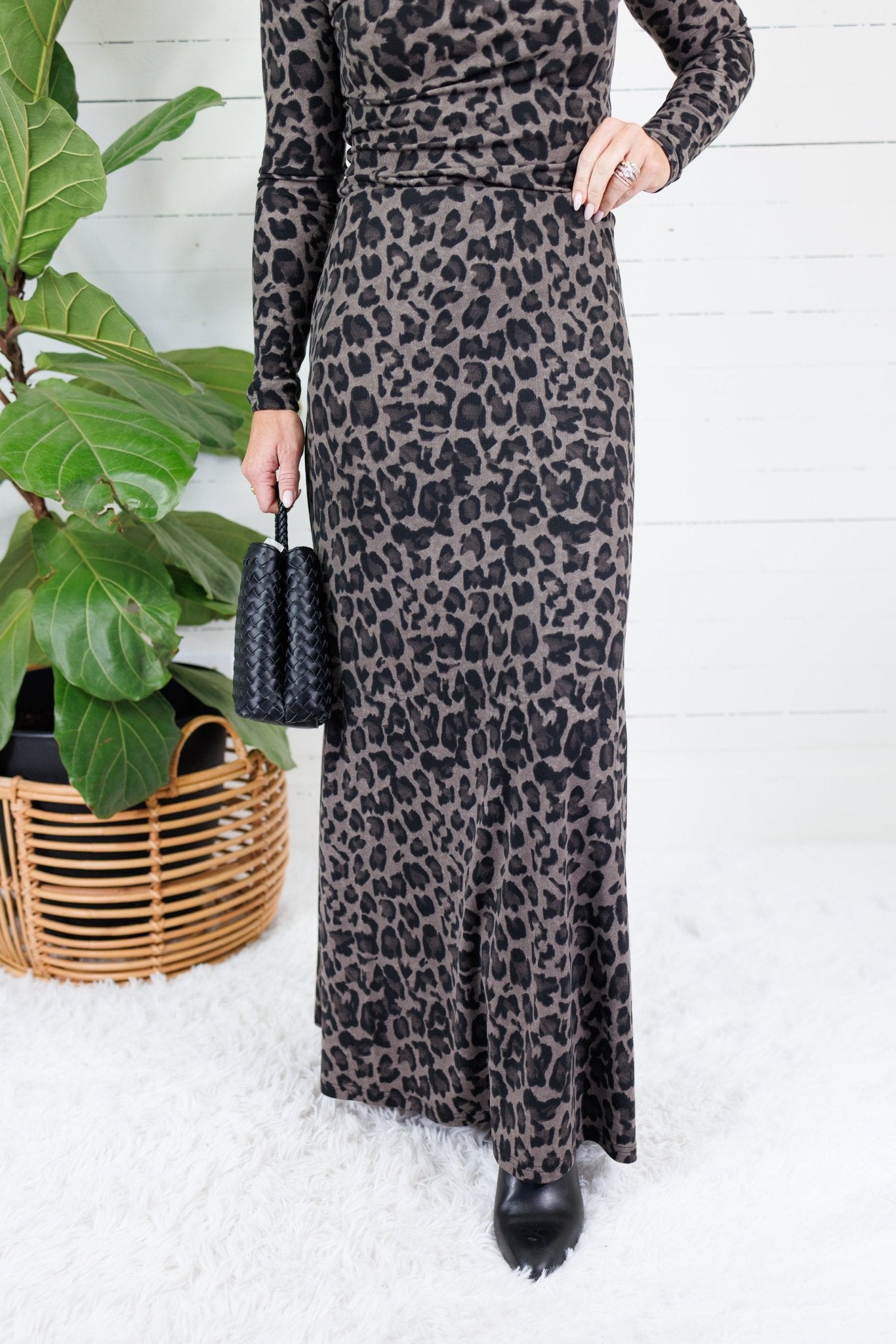 Putnam Dark Grey Leopard Maxi Skirt Molly Bracken