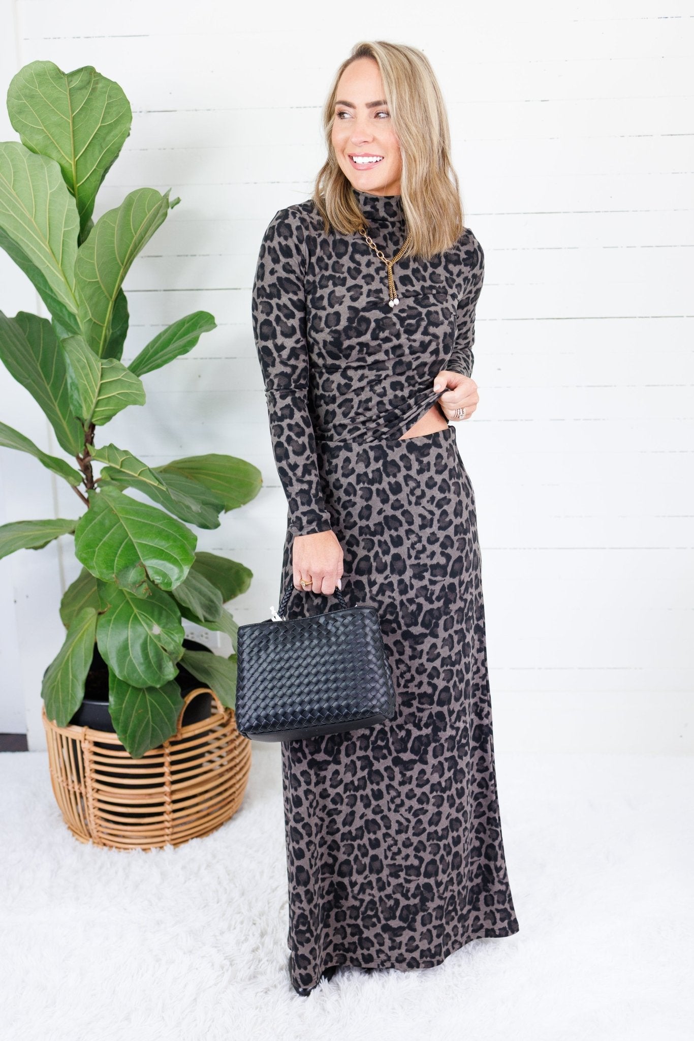 Putnam Dark Grey Leopard Maxi Skirt Molly Bracken