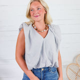 Benny Blue + Latte Stripe Bubble Hem Top