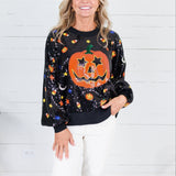 Queen of Sparkles Black Full Sequin Pumpkin Sweater