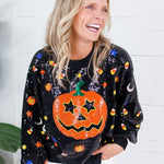 Queen of Sparkles Black Full Sequin Pumpkin Sweater