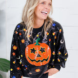 Queen of Sparkles Black Full Sequin Pumpkin Sweater