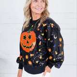 Queen of Sparkles Black Full Sequin Pumpkin Sweater