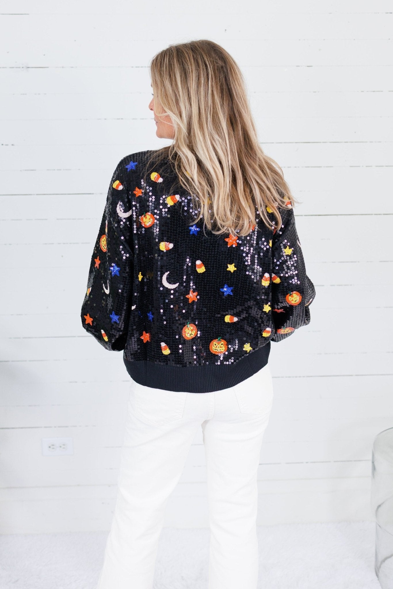 Queen of Sparkles Black Full Sequin Pumpkin Sweater