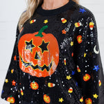 Queen of Sparkles Black Full Sequin Pumpkin Sweater