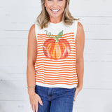 Queen of Sparkles Ivory + Orange Pumpkin Knit Tank Sweater