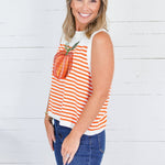 Queen of Sparkles Ivory + Orange Pumpkin Knit Tank Sweater