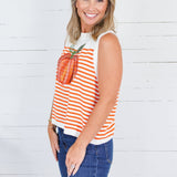 Queen of Sparkles Ivory + Orange Pumpkin Knit Tank Sweater