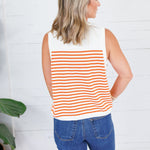 Queen of Sparkles Ivory + Orange Pumpkin Knit Tank Sweater