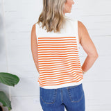 Queen of Sparkles Ivory + Orange Pumpkin Knit Tank Sweater