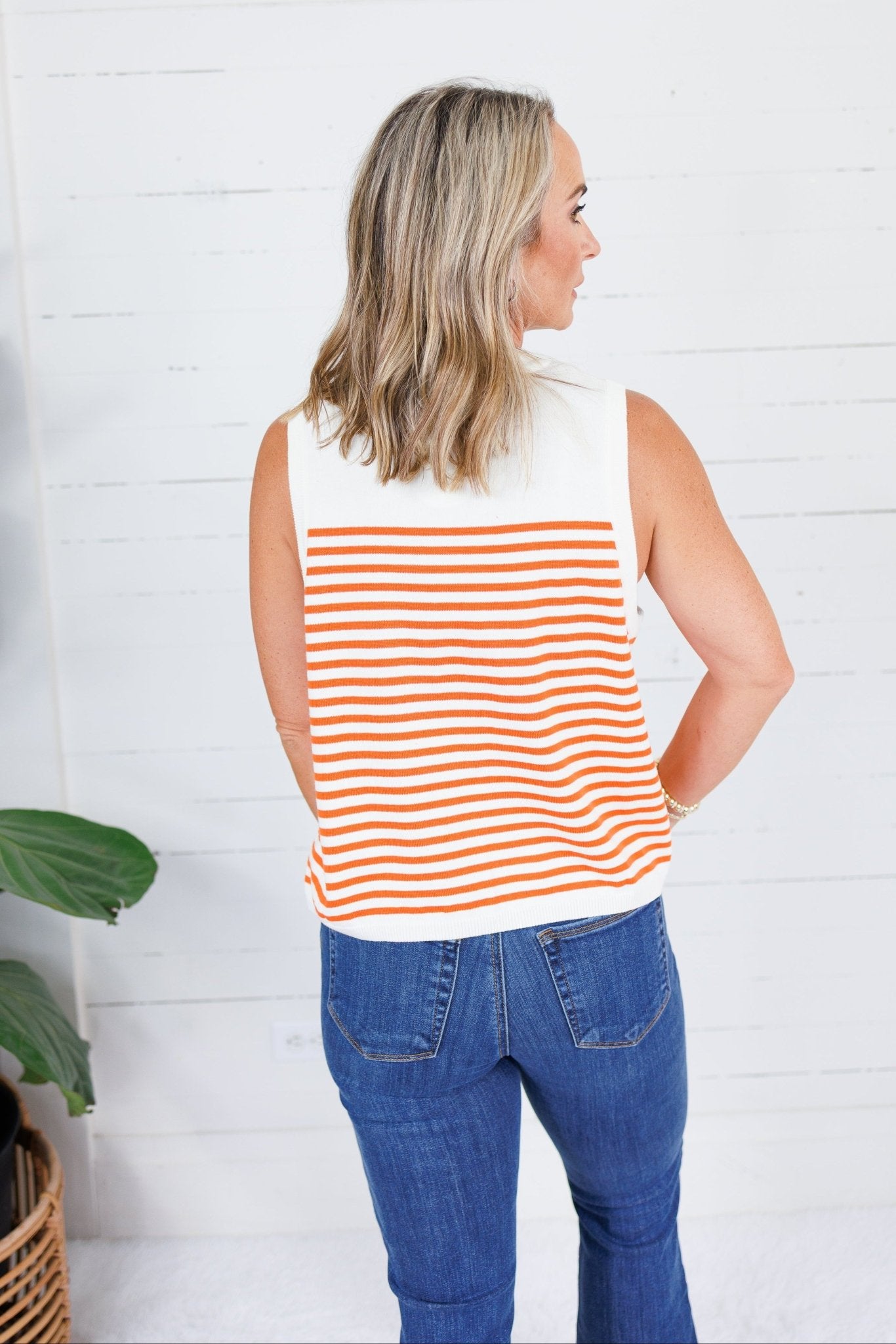 Queen of Sparkles Ivory + Orange Pumpkin Knit Tank Sweater