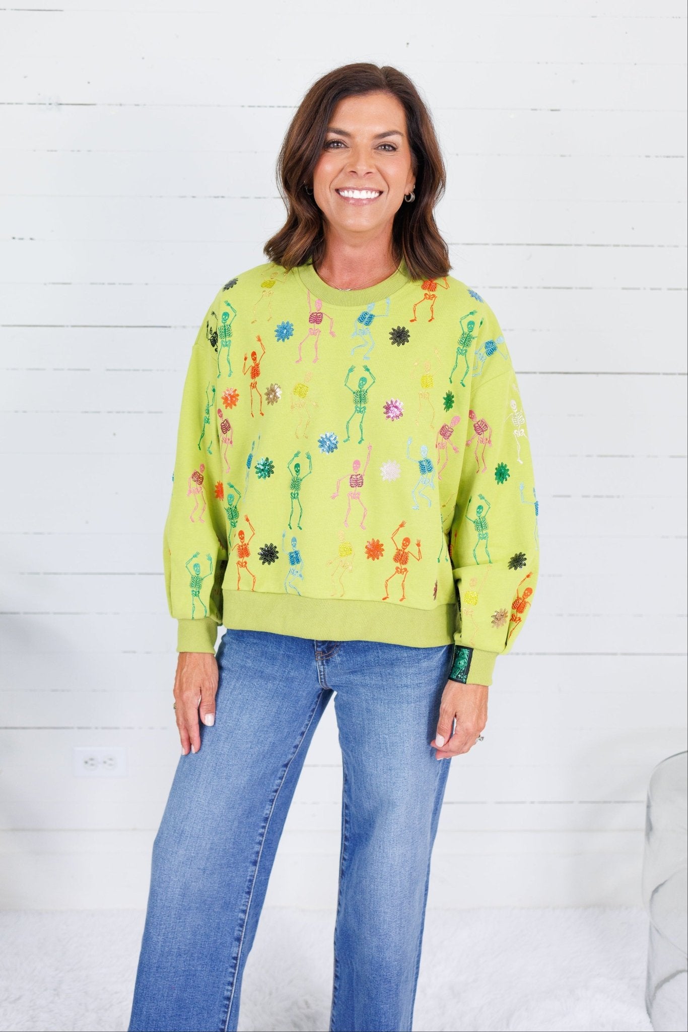 Queen of Sparkles Lime Skeleton Sweatshirt