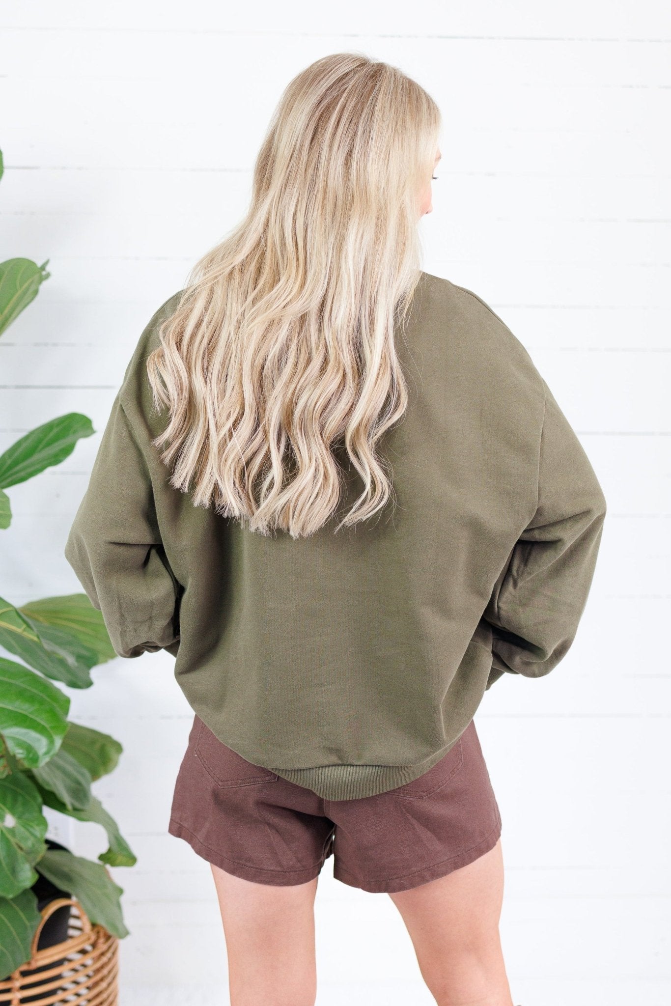 Queen of Sparkles Olive + Brown Plaid Thanks Sweatshirt